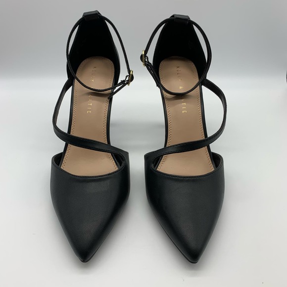 Kelly & Katie Pointed Toe Black Strappy Black Pumps With Gold Trim Heel Sz 10M - Picture 2 of 12